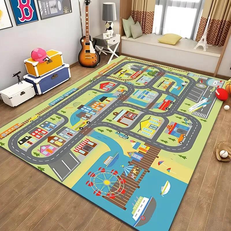 Children’s Educational City Life Playmat Rug Road Traffic System Carpet for Bedroom & Playroom, Fun Learning Safe Kids Floor Mat