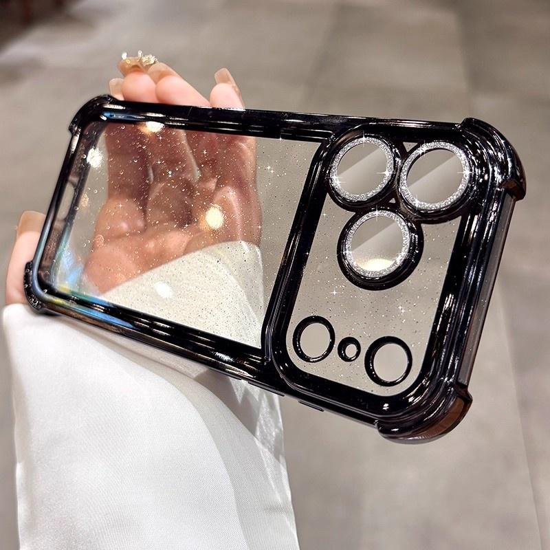 Plating Glitter Transparent Air Cushion Case For iPhone 11 12 13 14 15 16 17 Pro Max 17Air Lens Protection Soft Bumper Cover
