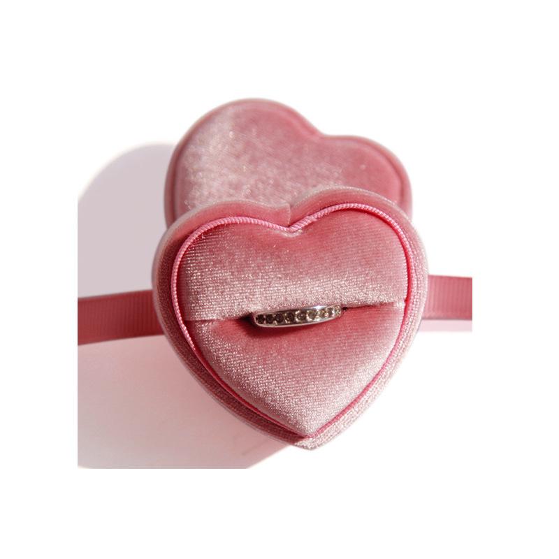 Luxury Valentine s Day Present Heart Shape Custom Pink Green Velvet Ribbon Bow Wedding Jewelry Ring Packaging Box розовый