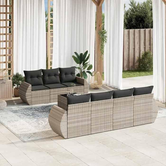 VidaXL Garden Lounge Set with Cushions 8 Pcs, Patio Sofas, Patio Furniture Set, Outdoor Furniture, Grey 3221131