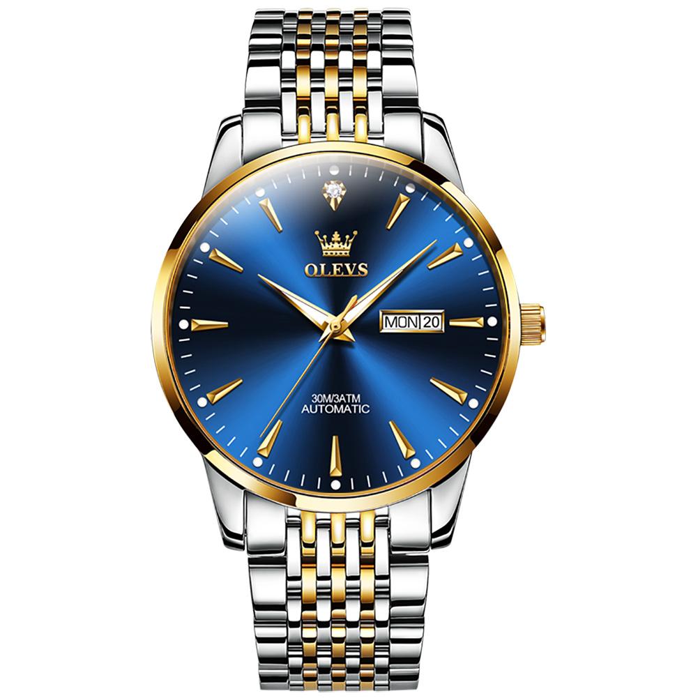OLEVS Top Brand Silver Black Luxury Men's Automatic Mechanical Watches Stainless Steel Sports Waterproof Watch Reloj Hombre