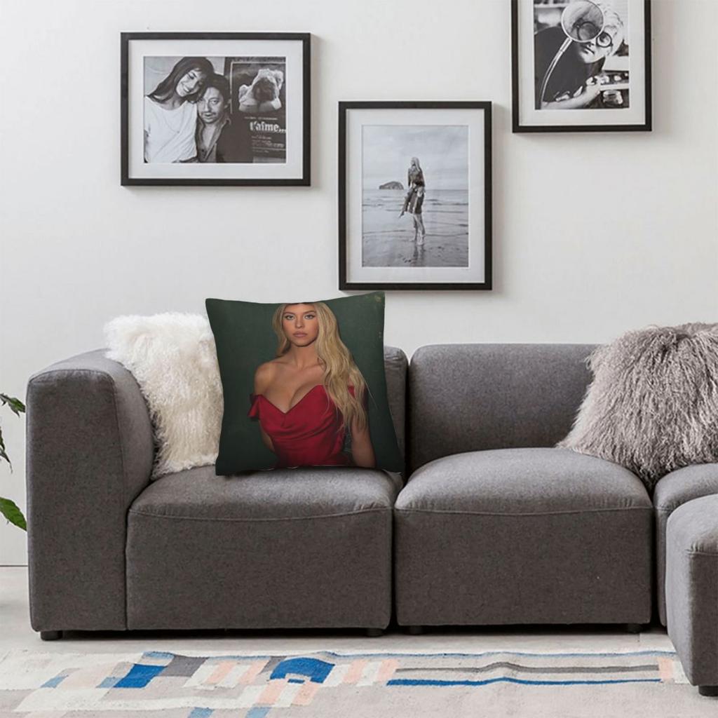 Sydney Sweeney Actress Square Pillowcase Polyester Linen Velvet Creative Zip Decor Pillow Case Sofa Seater Cushion Cover 18"