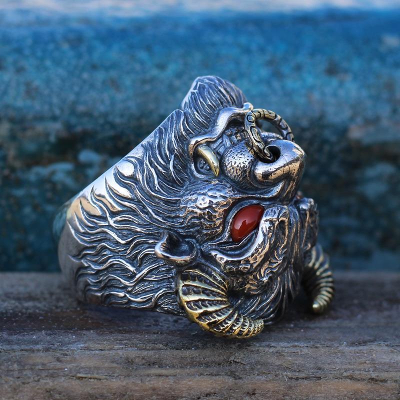 Anillo de Cabeza de Toro Hecho a Mano Personalizado y Poderoso Retro Zodiaco Anillo de Toro Anillo de Boca Abierta Regalo