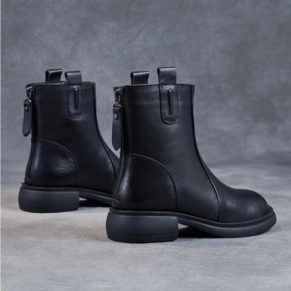 Fashion Autumn and Winter Genuine Leather Chelsea Boots for Women's 2025 New British Short Boots Women Brown Mid pipe Smoke Pipe Boots