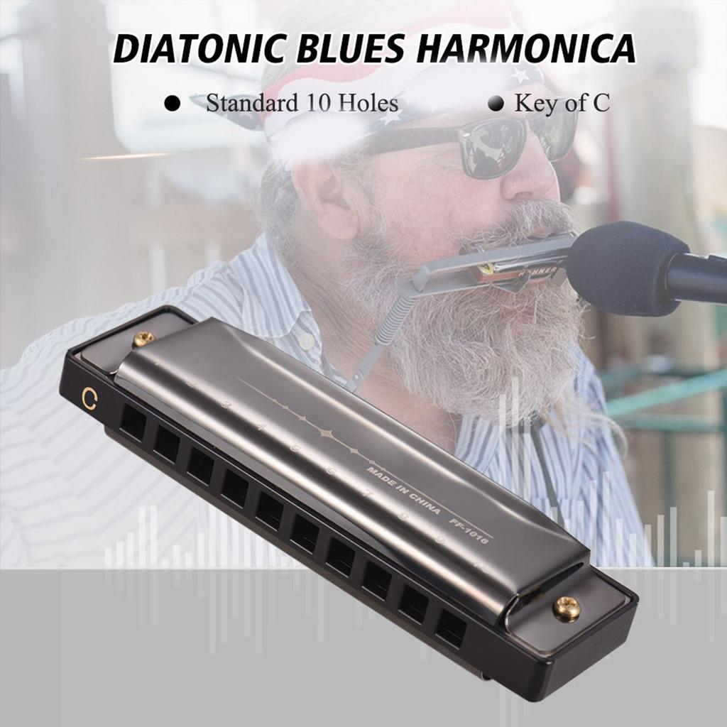 Key of C Diatonic Harmonica Mouthorgan with ABS Reeds Mirror Surface Design 10 Holes Blues Harmonica Perfect for