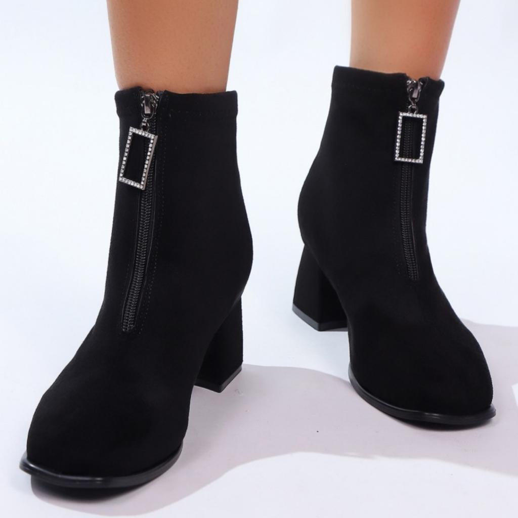 Winter Round Toe Suede Sexy/comfortable Casual Riding Boots for Women Fashionable New Square High-heeled Zipper Large Work Boots