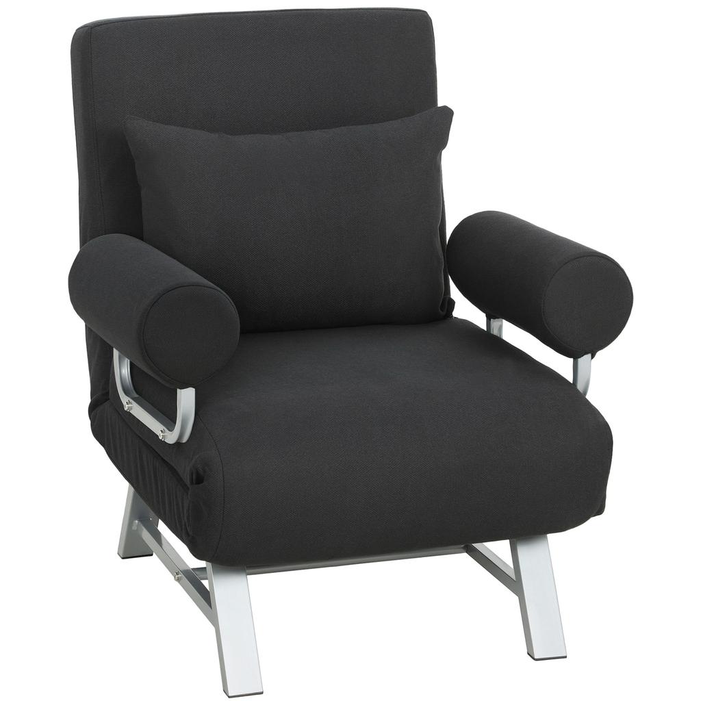 Single Sofa Bed, 3-in-1 Convertible Folding Chair Bed with Adjustable Backrest, Removable Armrests, Black