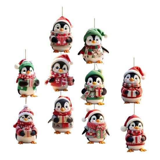 Yousheng Wooden Christmas Ornament 2D Santa Claus On Hot Air Balloon/Riding Bicycle/Penguin/Elf Hanging Ornaments for Xmas Tree Holiday Party Decor