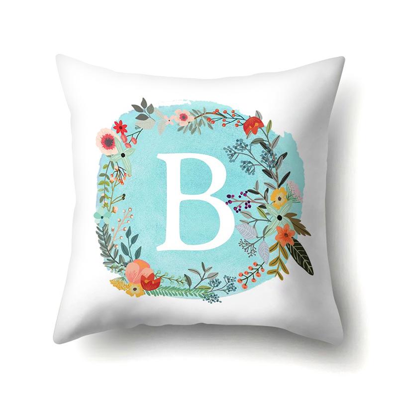 

Polyester Pillow Cover Blue Flower Home Ornament Print 26 English Letter Cushion Cover Premium Durable Quality No pillow core