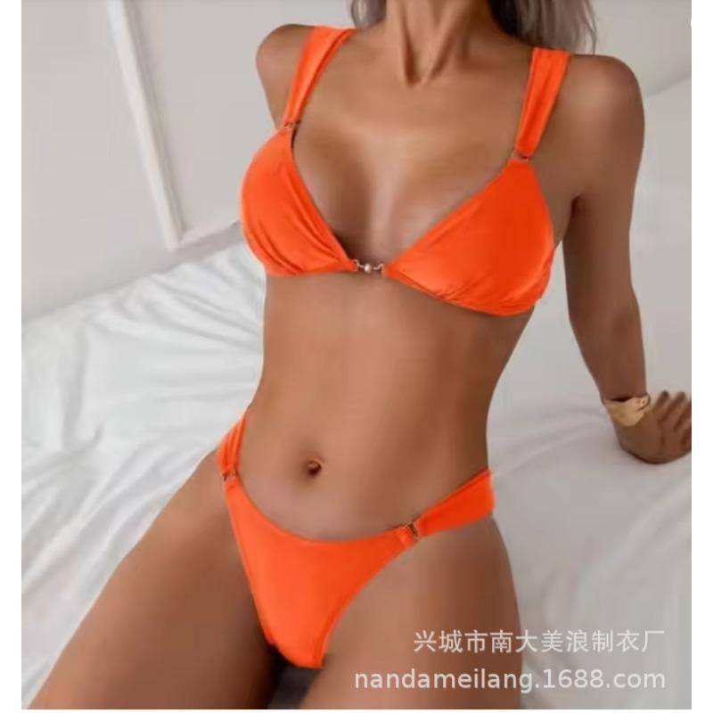 Women Sexy Solid Color Lace Up Two Piece Bikini Swimsuit