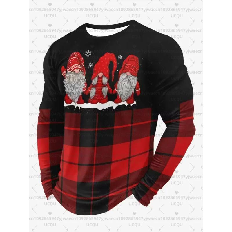 3D Christmas Graphic Printed Top Casual Long Sleeved Men's T-shirts - Soft Medium Stretch Polyester Fabric Spring and Autumn Relaxed Fit Clothing