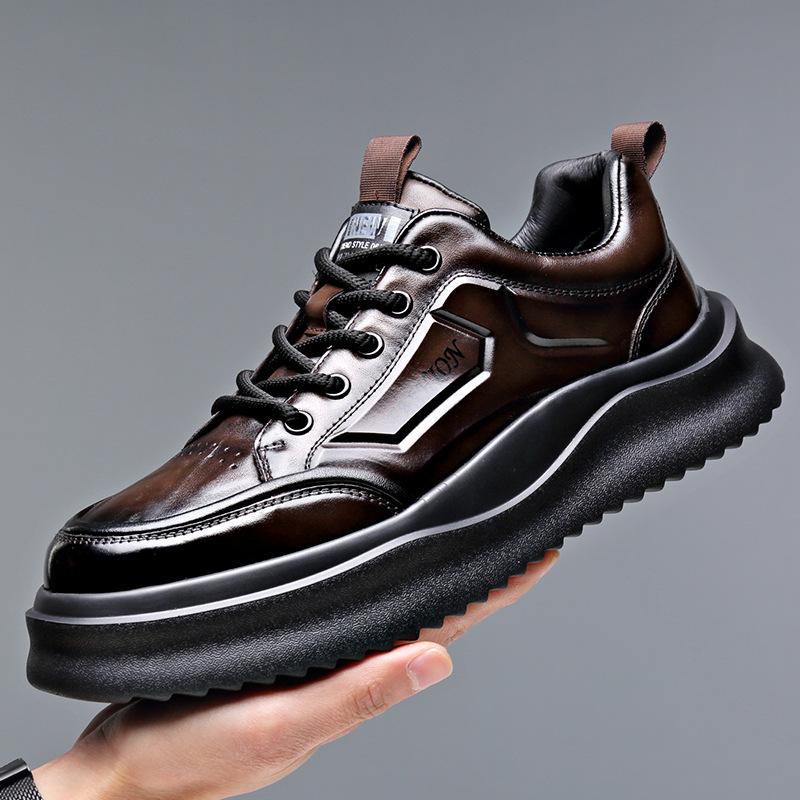 Cow Leather Soft Soles Casual Sneakers for Men Autumn Winter New Sports Board Shoes Male Solid Color Fashion Designer Shoes Man