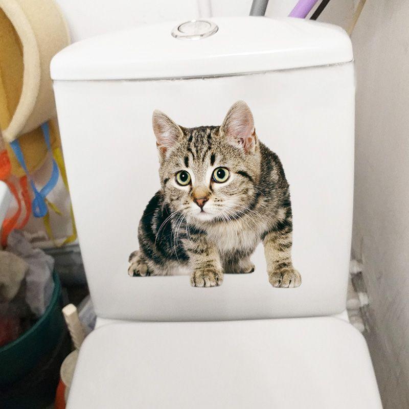 Lovely Cat Bathroom Toilet Stickers Modern Decorative Home Stickers Waterproof Decal Self-adhesive