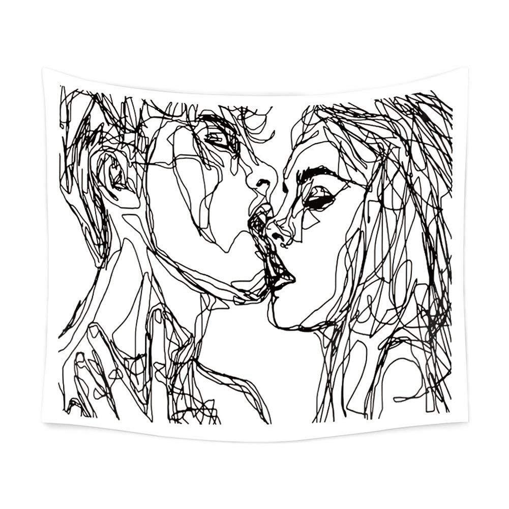 VIKAMA Abstract Line Art Couple Kiss Tapestry Minimalist Ins Style Wall Hanging for Bedroom Living Room  Sofa Decor 74x94cm(29x37in)