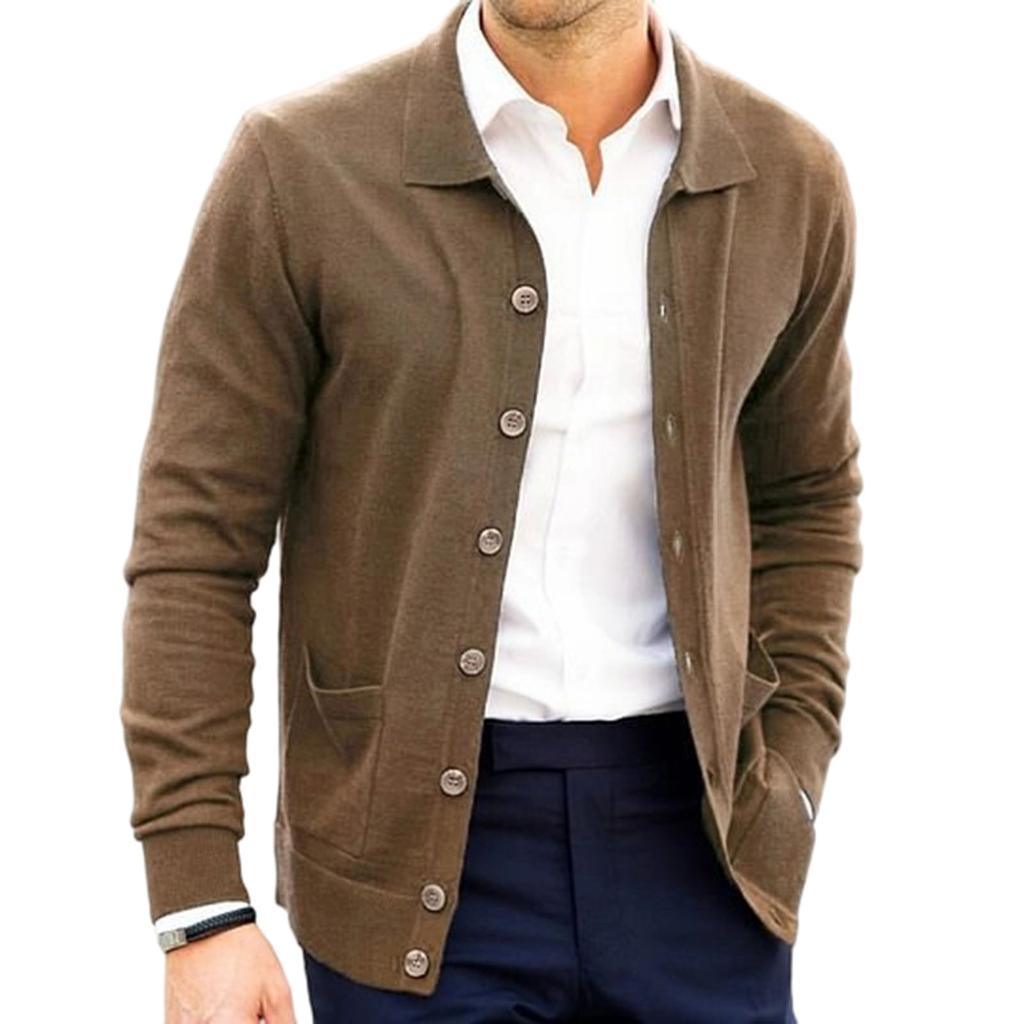 Men's Flip Collar Cardigan Loose Fashion Single- Buckle Sweater Coat