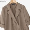 ZANZEA Womens Casual Solid Color Loose 3/4 Sleeve Thin Cardigan Outwear