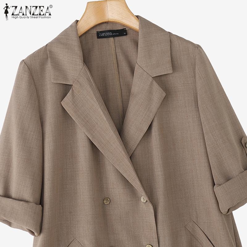 ZANZEA Womens Casual Solid Color Loose 3/4 Sleeve Thin Cardigan Outwear