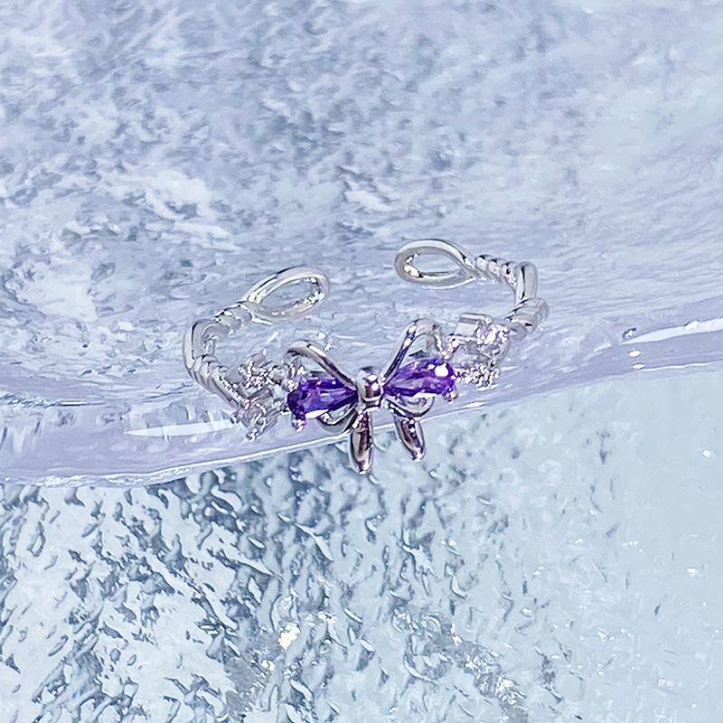 Color Treasure Purple Diamond Zircon Super Fairy Butterfly Open Ring Femininity Niche Design Pink Diamond High-End Ring