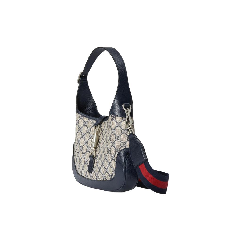 Gucci Jackie 1961 Gold Lock Monogram Canvas Leather Shoulder Bag Women shoulder bag blue gray 678843-96IWN-4076