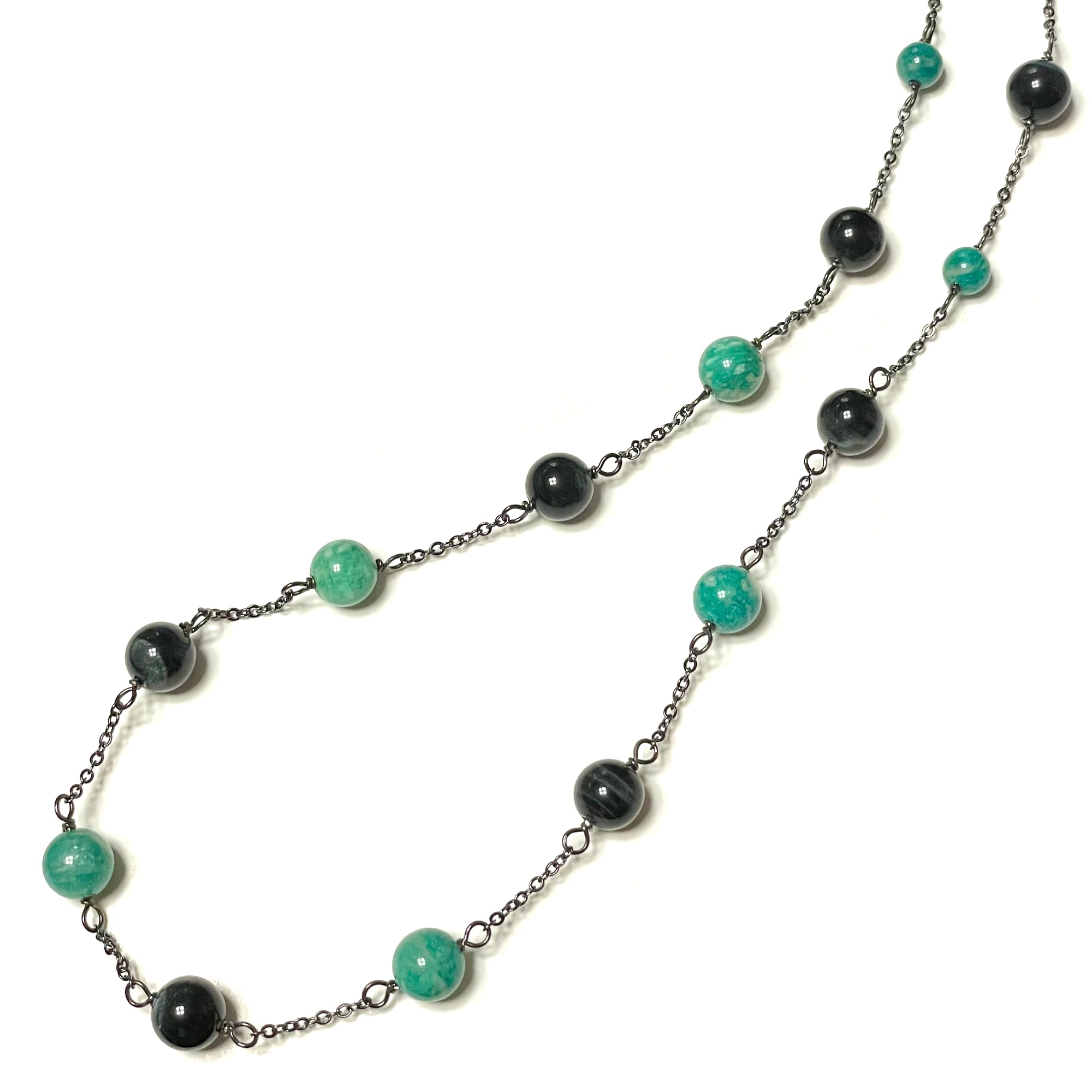 

Длинное колье из синего тигрового глаза и русского амазонита, тигровый глаз и природная сила AC316 [вишневый], амазонит, камень, камень,