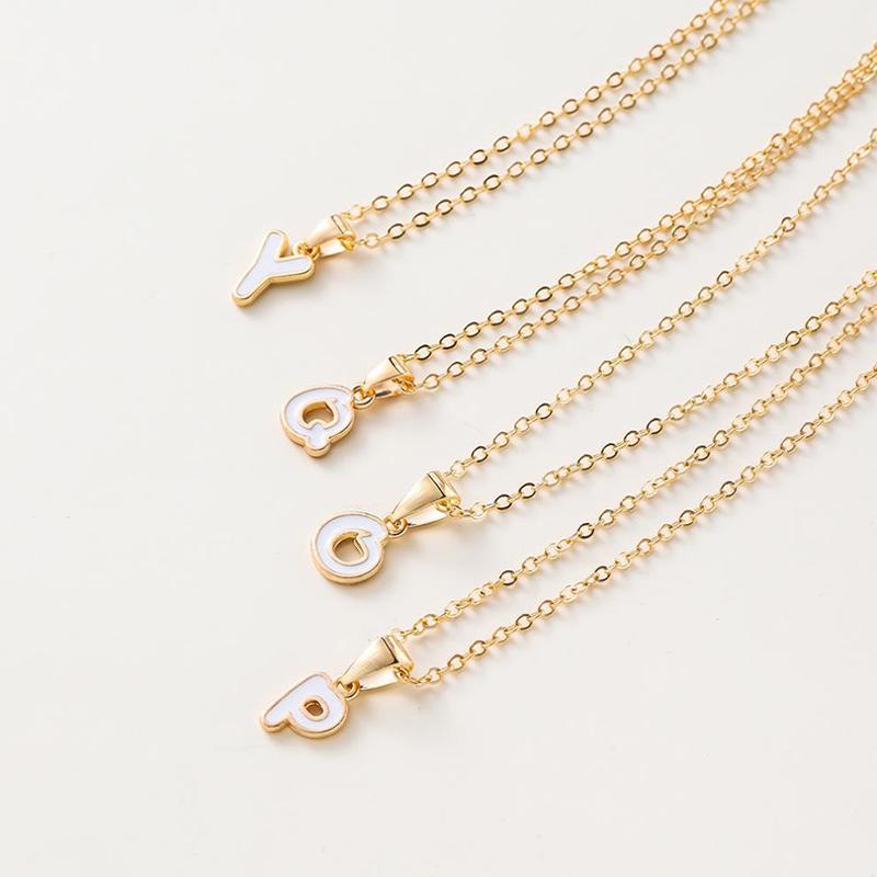 Name Initial Necklace For Women Simple Enamel A-Z Alphabet Pendants Choker Letter Necklaces Fashion Clavicle Chain Jewelry Gifts