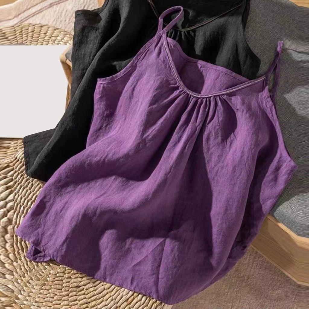 Women's Fashionable Loose Casual Summer Cotton Linen Camisole T-shirt