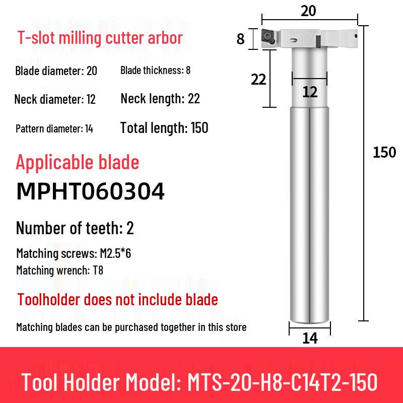 CNC T-Slot Milling Cutter with HTS Three-Sided Blade, Shank Thickness: 6, 8, 10, 12 Mm