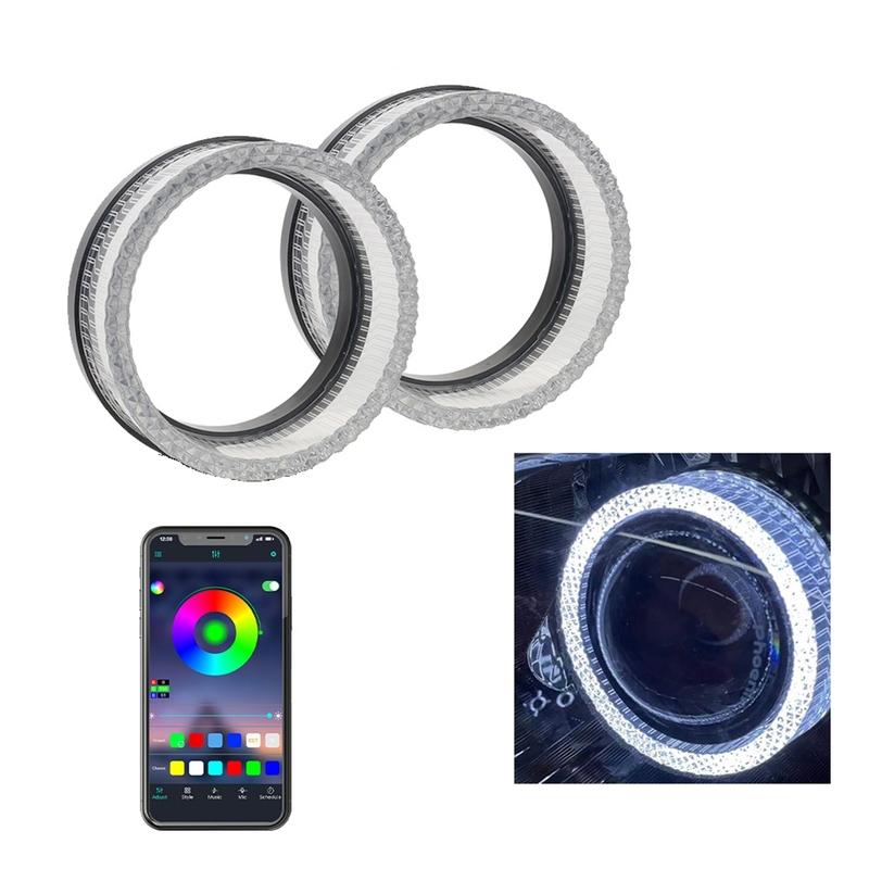Anel de Luz RGB LED Sinfonia Olhos de Anjo 2 em 1 Controlado por App Para Carro Com Função de Luz Diurna DRL
