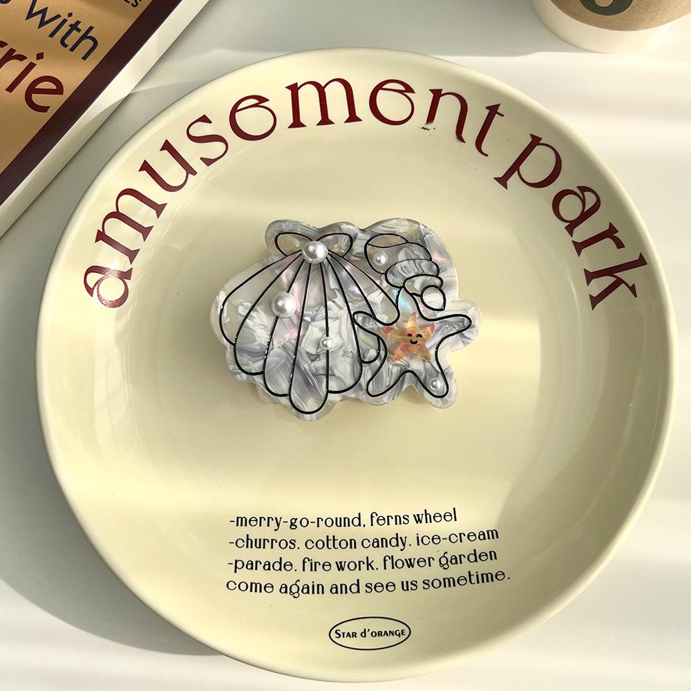 1pc Ocean Series Shell Starfish Acetate Hair Clip Conch Pearl Shark Clip Advanced Fashion Hairpin Tail Hair Accessories