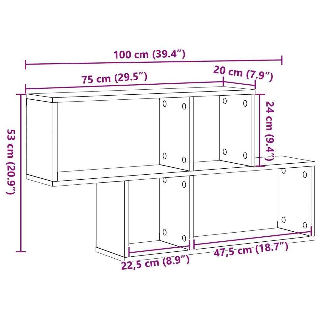 1 Piece of Creatively Designed Wall-mounted Storage Display Rack Suitable for Displaying Books, Plants or Decorations, 100x20x53 Cm