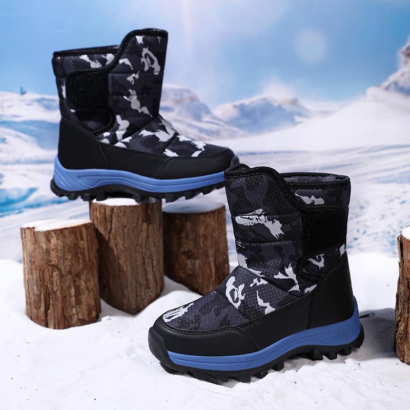 Winter Children's Fashionable Velvet Warm Casual High Top Cotton Shoes Ice Claw Snow Boots Mountain Climbing Cotton Boots 31-40