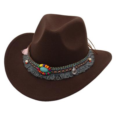 Minority Top Hat Fringed Western Cowboy Hat Jazz Hat Turquoise Felt Hat Outdoor Literary Sun Hat