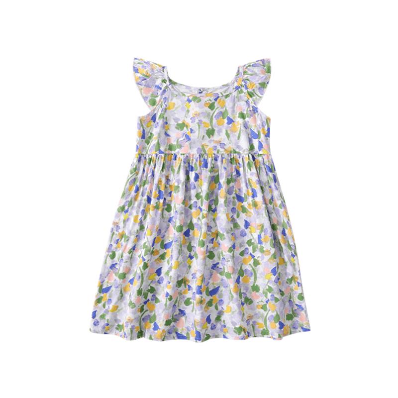 Classic Teddy Girls' Floral Flutter Sleeve Princess Dress