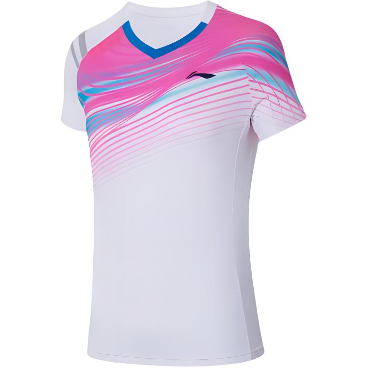 

Li Ning Серия Бадминтон Быстросохнущая Футболка с V-образным вырезом и полосками с коротким рукавом Женские топы Стандартный-Белый AAYS056-2