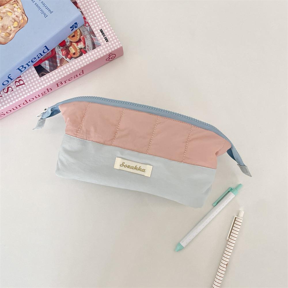 Colorblock Cute Makeup Bag Zipper Pencil Case Casual Stationery Bag Student