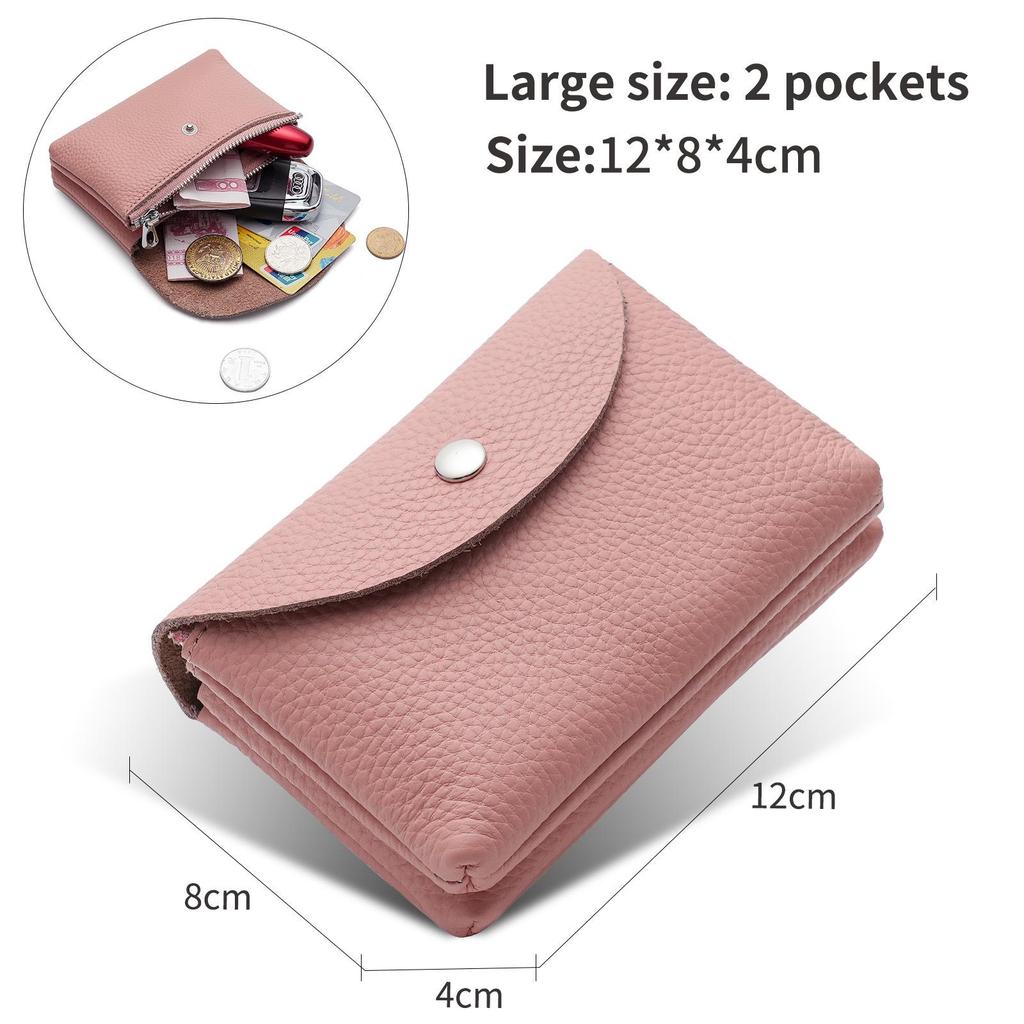 Women's Small Genuine Leather Coin Purse - Top Layer Cowhide Litchi Grain Cover Wallet