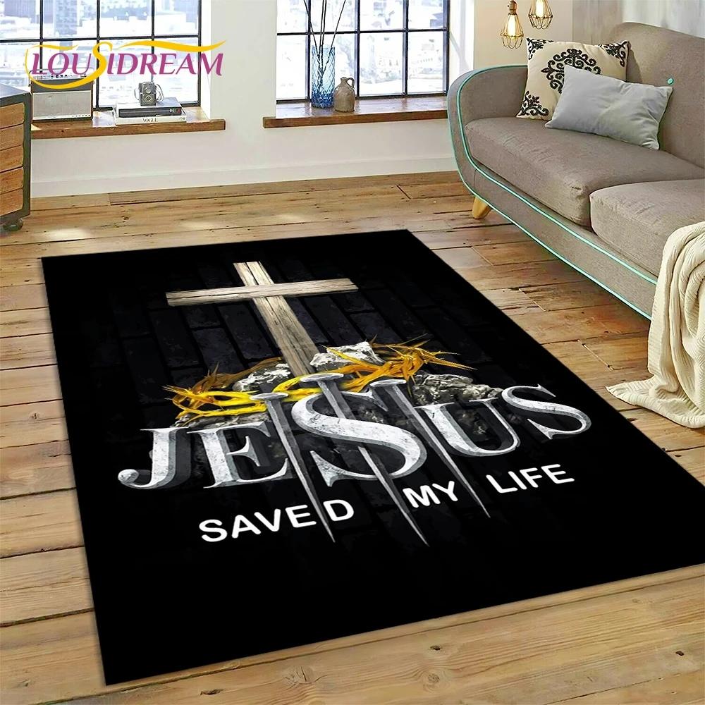 New 3D Pray Holy Bible Cross Jesus Carpet for Living Room Bedroom Home Decor,Floor Mat Non-slip Decoration for Sofa Doormat Gift