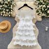 Light Luxury Dopamine Ruffle Leaf Edge Cake Skirt Elastic Women's Super Fire Slim A-shaped Dress High-end Vacation Skirt