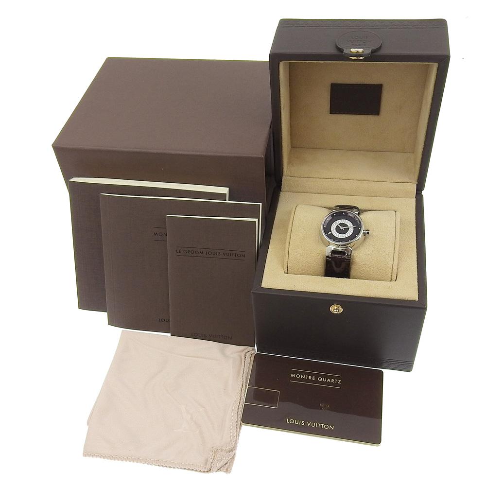 Louis Vuitton Tambour Watches Q121U Disk Diamon Amarrant AllamantDial Stainless Steel/Monogram Vernis/diamond Quartz Analog Display Women Used