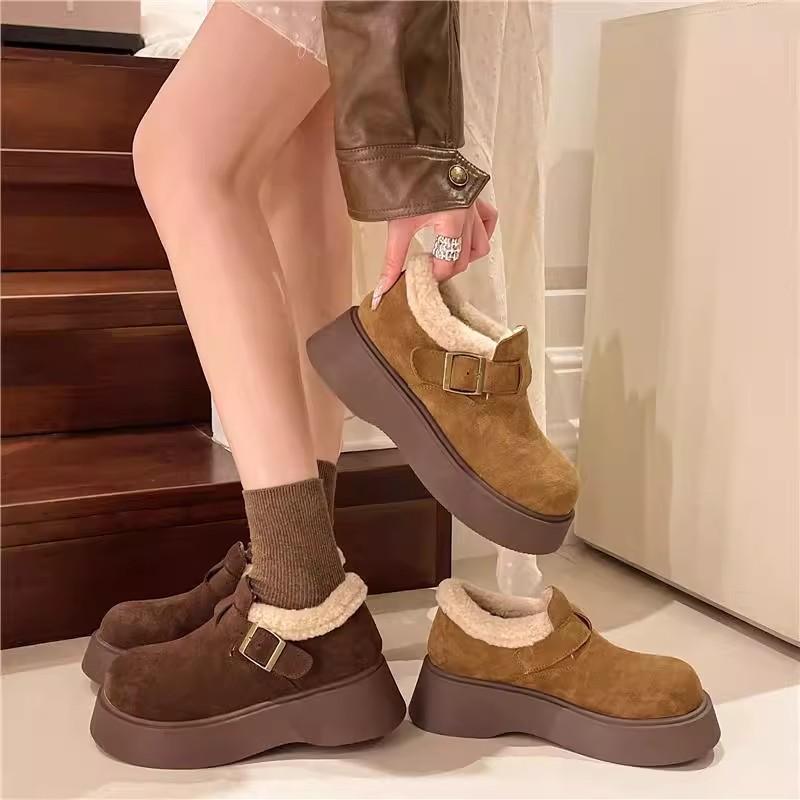 Leather Thick-soled Heightening Women's Velvet Winter New Thickened Warm Snow Boots Fluffy Cotton Shoes