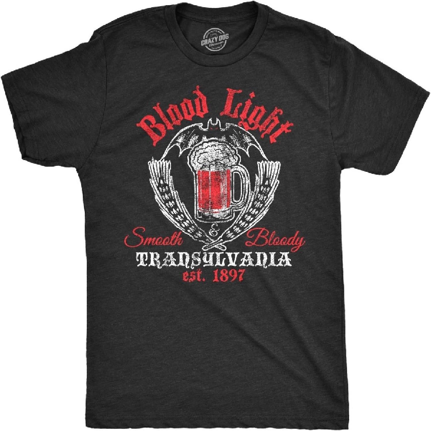 Mens Blood Light T Shirt Funny Halloween Beer Parody Vampire Tee for Guys S