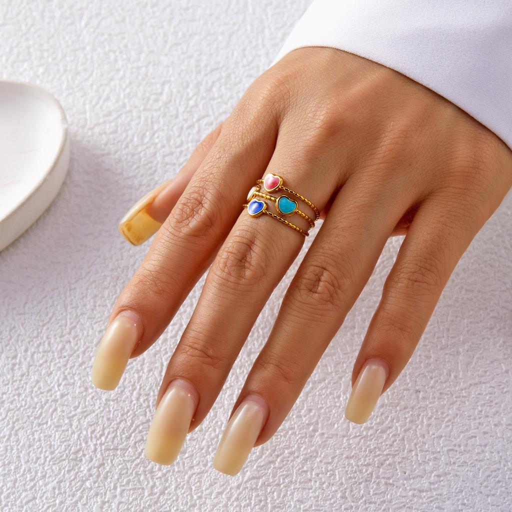Stainless Steel Enamel Fashion Rings for Women Simple Trendy Trendy Adjustable Personality Jewelry Exquisite Minimalist Gift