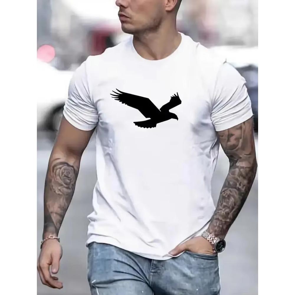 Eagle Pattern T-shirt, Summer and Autumn Men's Casual Street Style Slightly Stretched Round Neck Cotton T-shirt
