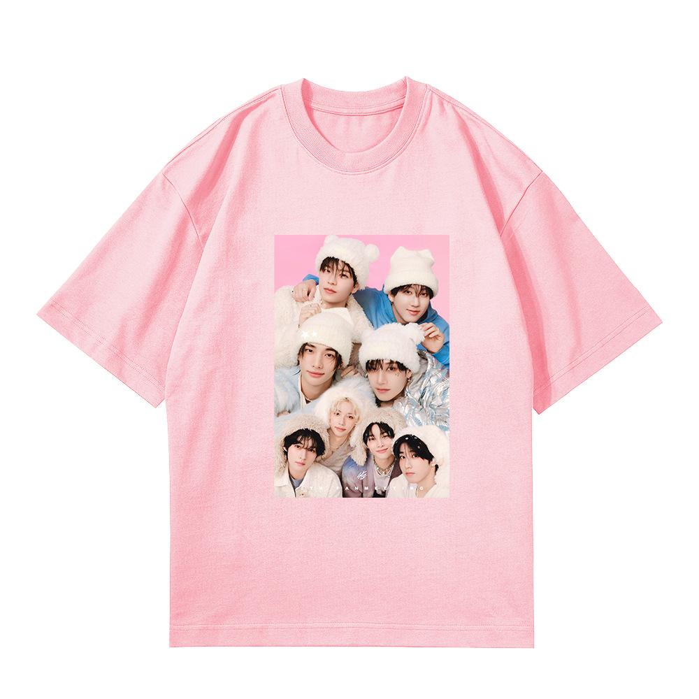 Stray Kids 5 O'Clock 5. Fanmeeting T-Shirt Kpop Merch Unisex Kurzarm Grafik-T-Shirt Retro Lässig Streetwear Oversize Oberteile für Kpop-Fans Geschenk