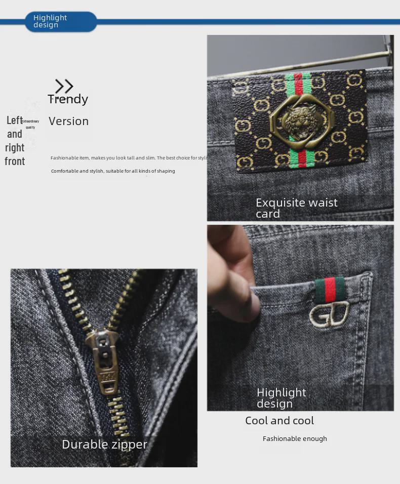 Pánské módní vyšívané elastické džíny - Slim Fit, mladistvý high street styl