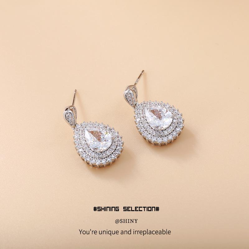 Cercei eleganți cu zirconiu în formă de picătură de apă: Stil European și American Luxos pentru Banchete și Seri