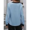 Womens V Neck Long Sleeve Contrast Color Blouse