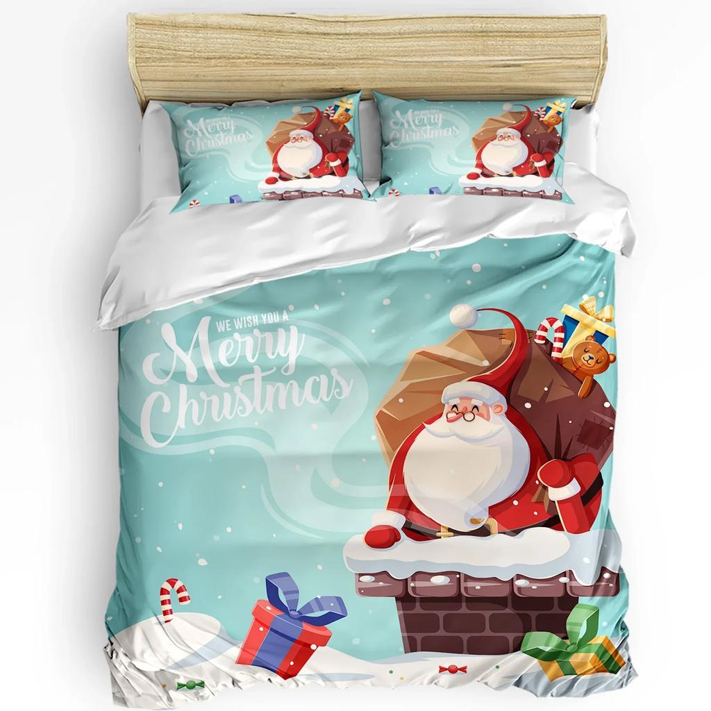 Christmas Winter Snowman Season Pine Trees Bedding Set 3pcs Duvet Cover Pillowcase Quilt Cover Double Bed Set Home Textile