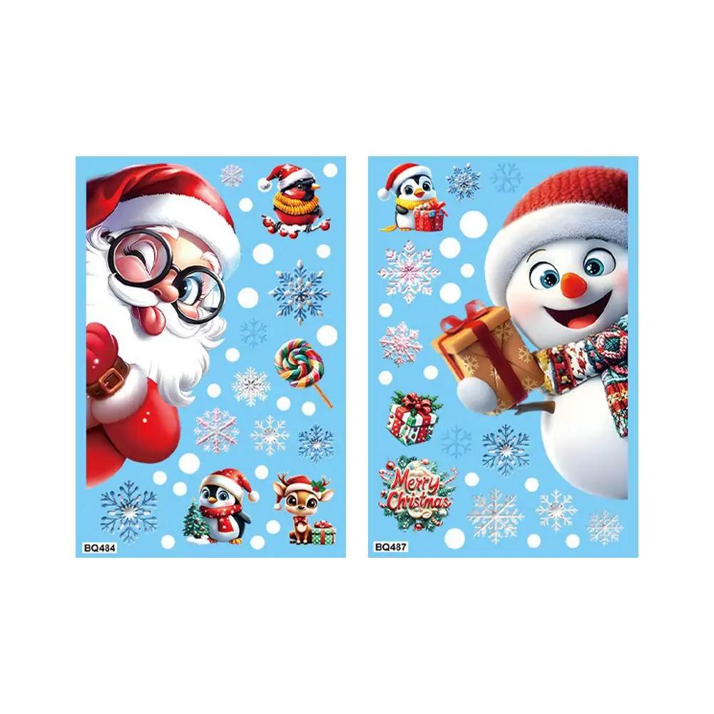 

2025 Christmas Static Window Clings - Gingerbread Man Snowman Snowflake & Santa Claus Decals for Xmas Holiday Party Decorat X5S0