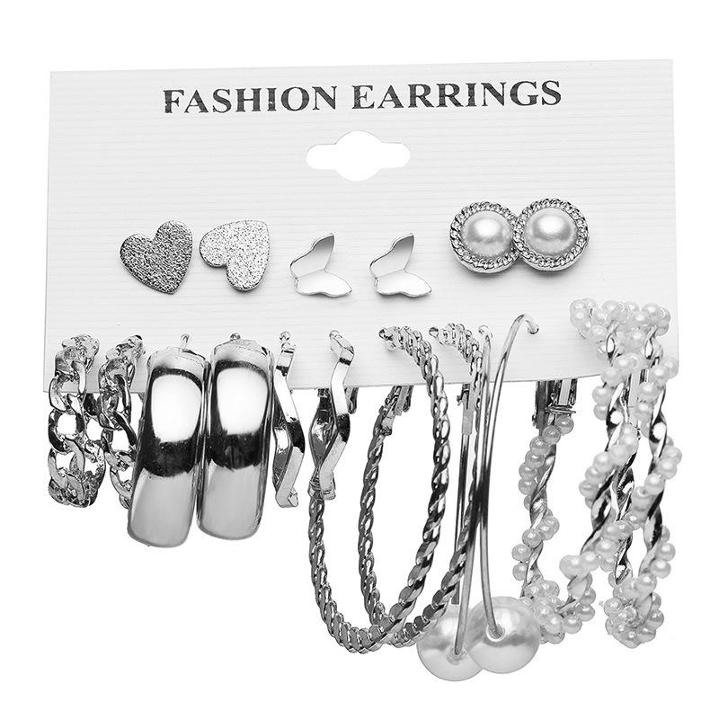 Earrings Set for Women Fashion Geometric Pearl Circle Drop Earrings 2022 Trend Set of Earrings Jewelry Hoop Metal Trendy Alloy